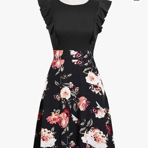 Vintage Ruffle Floral Flared A Line Swing Casual
Cocktail Party Dress